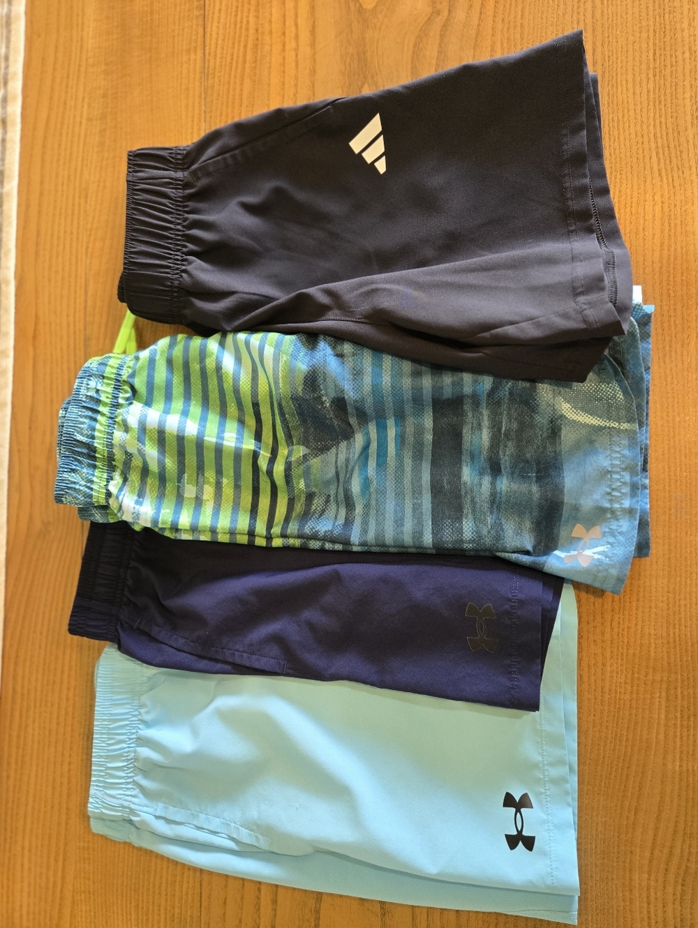 Under Armour Boys 4-Pack Athletic Shorts - Black, Navy, Teal, Lime/Teal Stripe